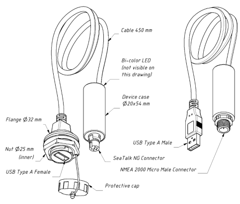 NMEA2000 USB Koppeling met IP67 connector