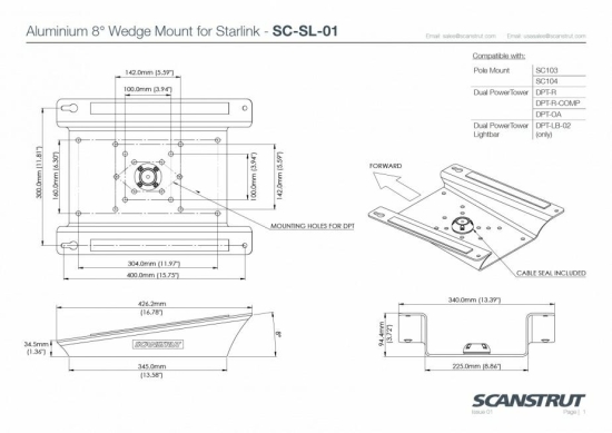 SC-SL-01 Aluminium 8° Wedge Mount for Starlink