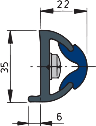 Mtr. stootlijst POLY35 zwart  (min. lengte 20 meter)