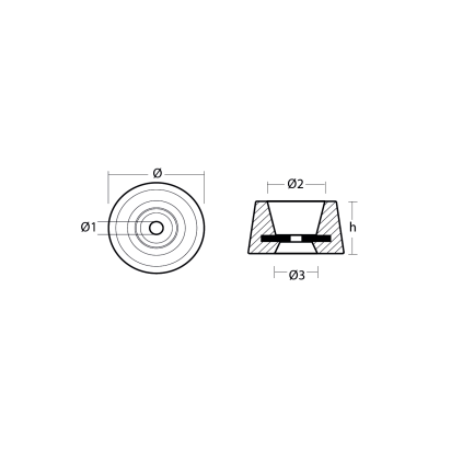 AL Vetus round anode with steel insert Ø78 H45