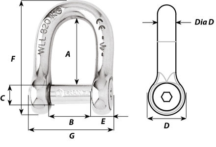 D-sluiting met inbusbout RVS 6 mm