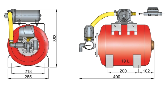 Hydrophoor 24V 19ltr tank incl drukschakelaar