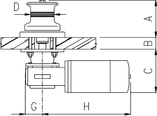 Capstan Vertikaal  model T500  12V  500W