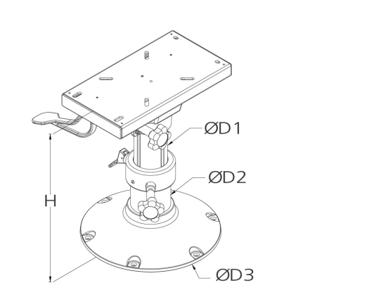 Stoelpoot swivel 300-400, voet Ø228, poot Ø73