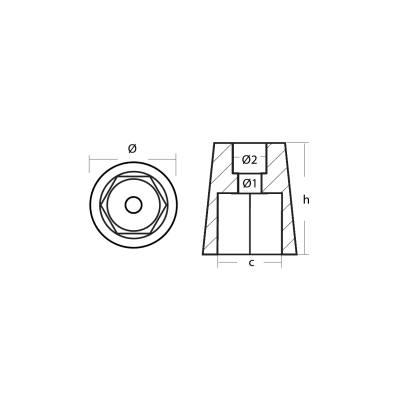 Zinc Radice exagonal prop nut (anode only) shaft Ø 55mm