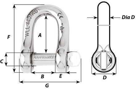 D-sluiting met gezekerde bout RVS 12 mm