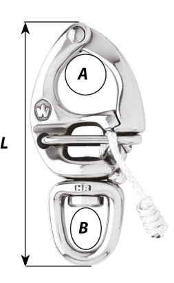 Snapsluiting quick release met wartelend oog HR RVS 110 mm