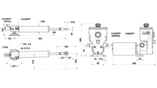 Linear drive 63ST28 NEWAVE 12 Volt with s/steel fittings