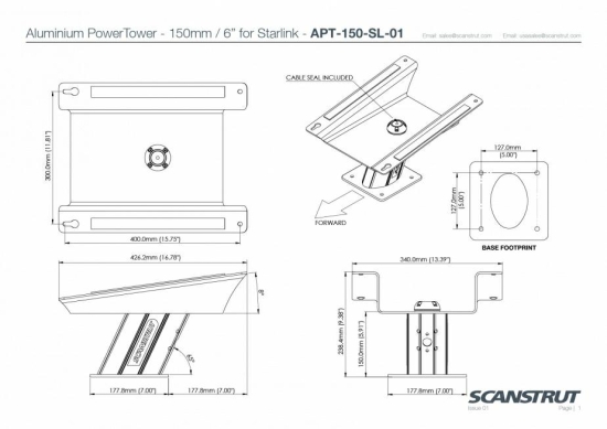 APT-150-SL-01 Aluminium PowerTower - 150mm / 6" for Starlink Flat High-Performance