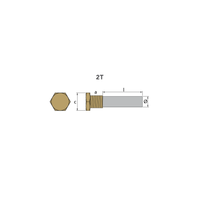 Zinc+Brass Volkswagen marine pencil anode Ø 14 L. 20 complete with brass plug th.18x1,5