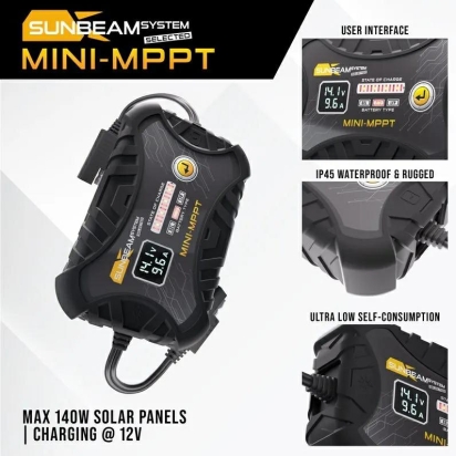 Mini Portable MPPT solar charge controller incl cables & croc connector