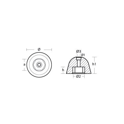 Zinc Vetus hexagonal propeller nut Ø 60 H.40