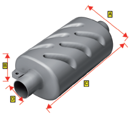 allpa Kunststof Uitlaatdemper  Slangaansluiting Ø102mm  A=183mm  B=135mm  C=460mm  D=102mm